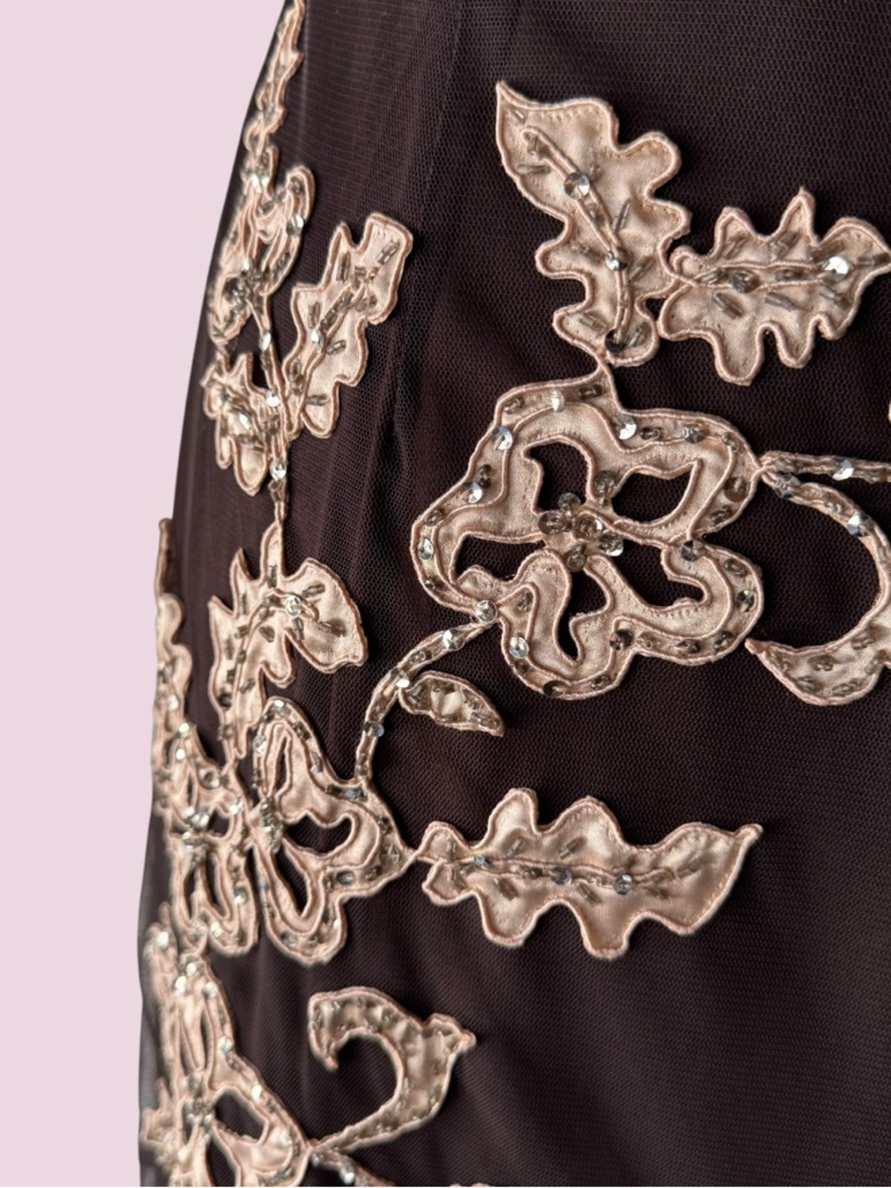 Vintage 90s Xscape Brown Beaded Fairy Maxi Dress and Shawl - Picture 10 of 13